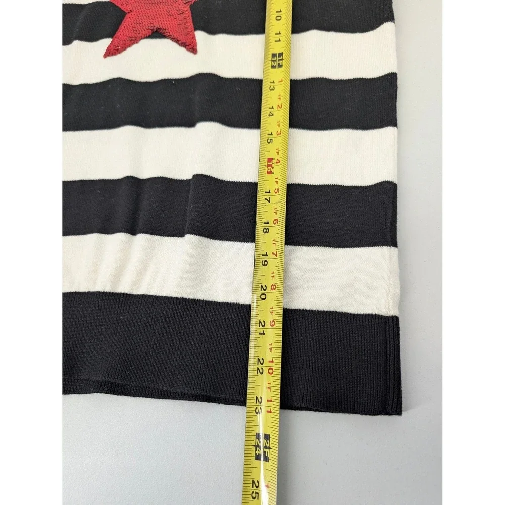 Tommy Hilfiger Womens Striped Sequin Star Sweater Black White Red Cotton L